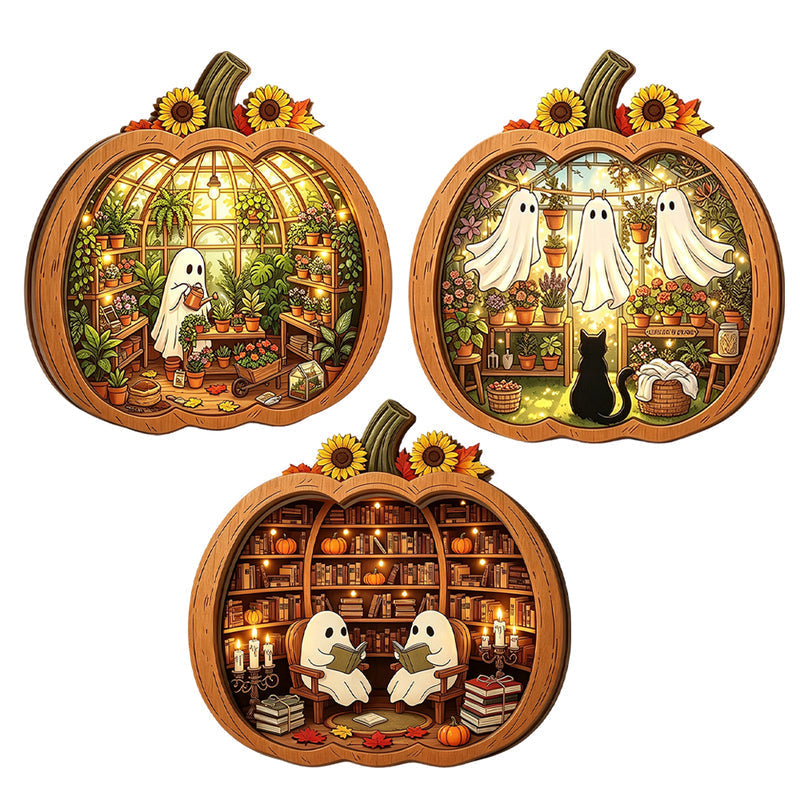 🎉 ¡50% DESCUENTO POR TIEMPO LIMITADO! 🎃 Decoración de Mesa de Calabaza de Madera para Halloween – Construcción de Madera de Doble Capa con Encanto Festivo 🍂