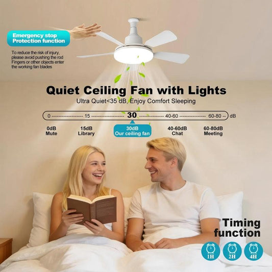Ventilador de Techo con Luz y Control Remoto para Enchufe E27
