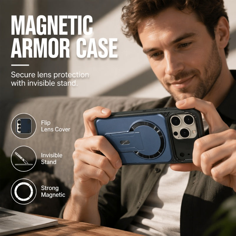 🚨 Final Chance Sale ⏳Magnetic Phone Case with Flip Lens Cover & Kickstand