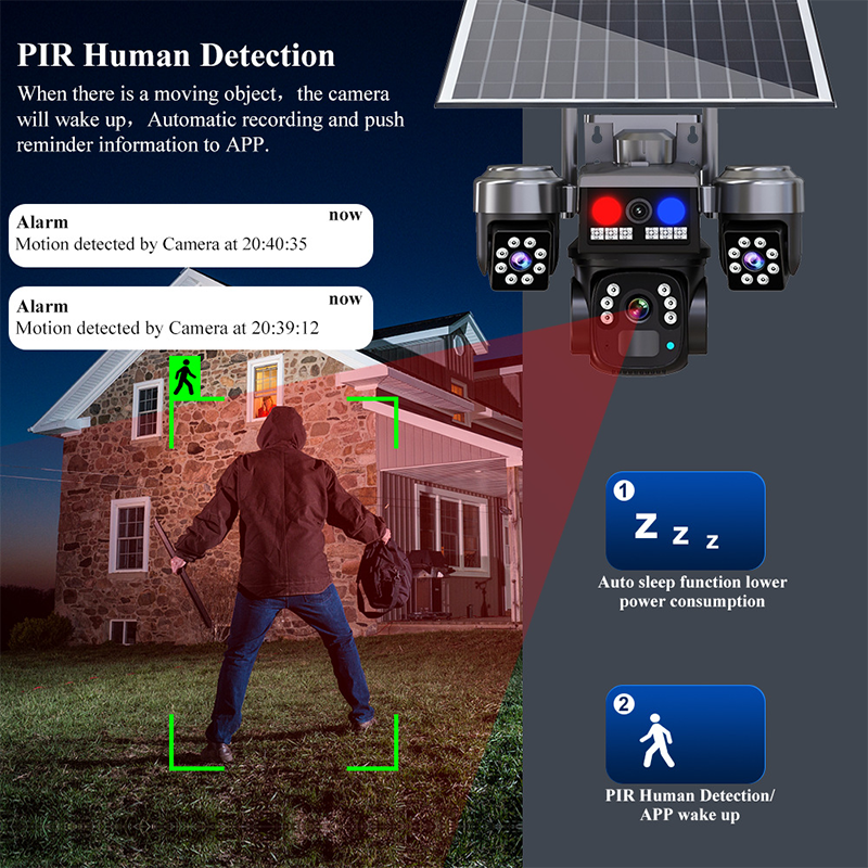 🔋 ¡50% DESCUENTO – Cámara de Vigilancia Solar Inalámbrica – 3 Objetivos, 3 Imágenes Simultáneas, Visión Nocturna, IP66 – Perfecta para Casa y Jardín ☀️