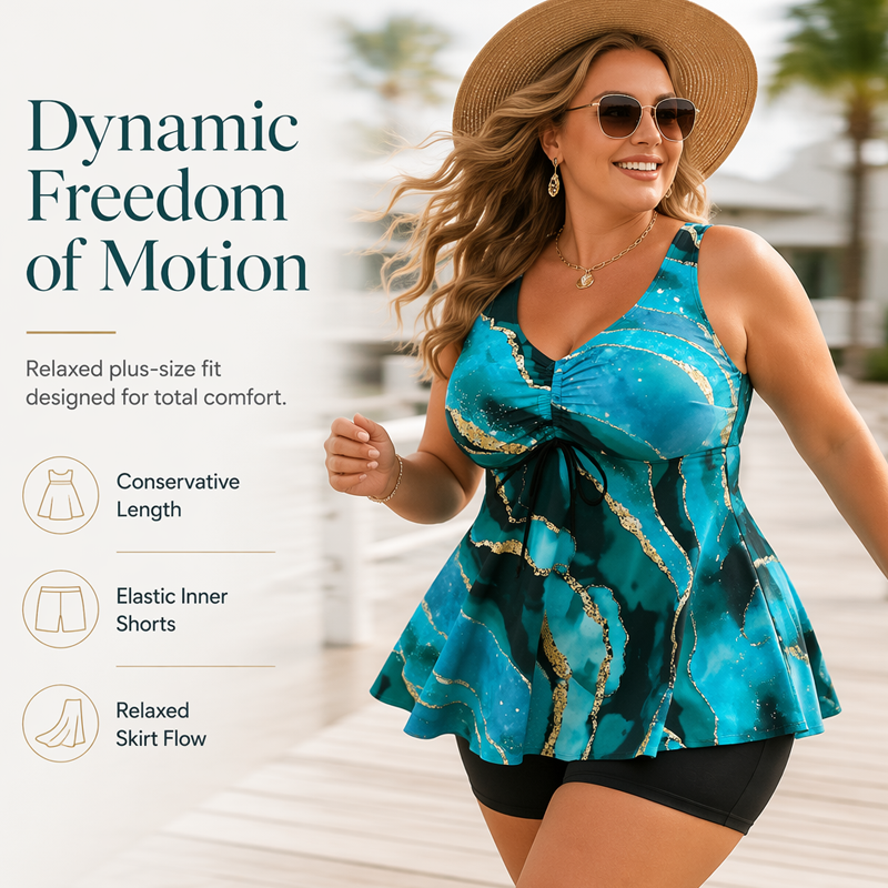 🏖️Summer Hot Sale 50% OFF💐Plus-Size Swimdress – Marble Print & Tummy Control Design