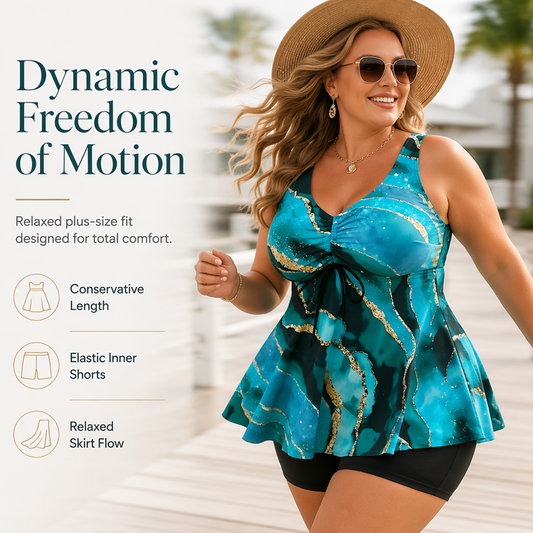 🏖️¡Oferta de Verano 50% OFF!🎐 Vestido de Baño Talla Grande – Estampado Mármol y Diseño con Control de Abdomen
