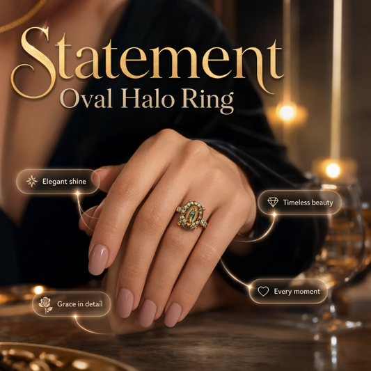 🌸 ¡50% DE DESCUENTO AHORA! 🌸 Anillo de Cristal Ovalado Vintage Dorado de la Virgen María