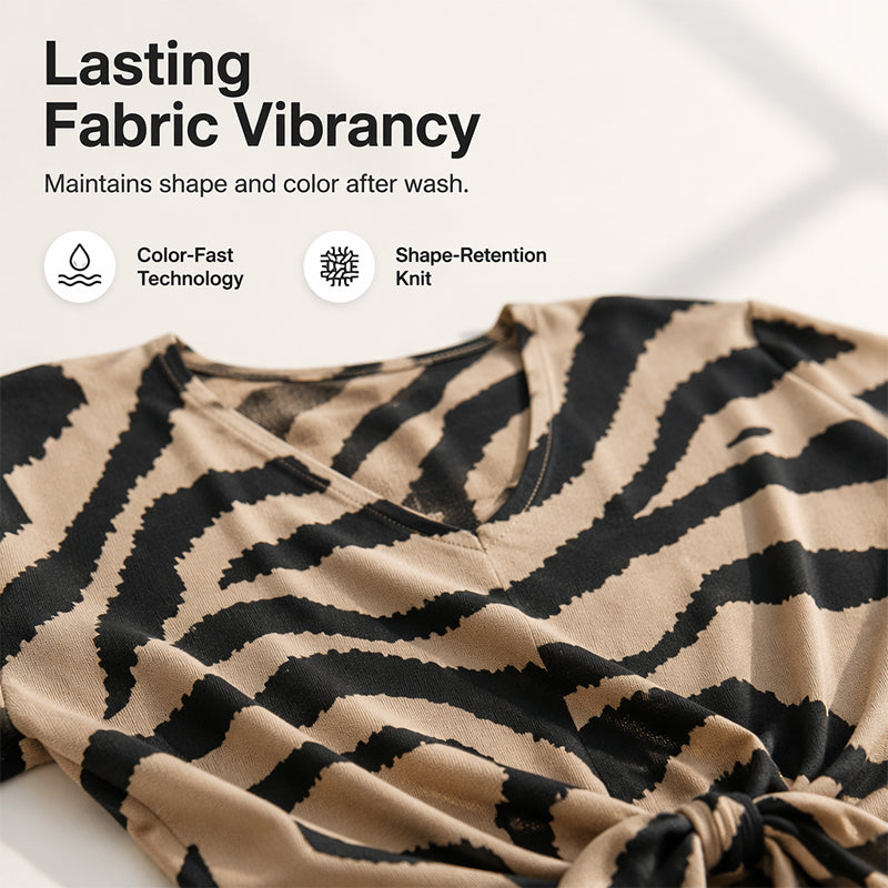 Women's V-Neck Tie-Front Zebra Print T-Shirt