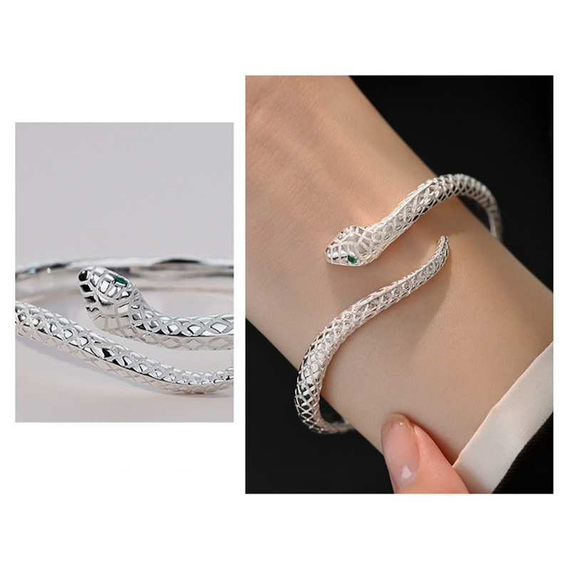 🎉 ¡TIEMPO LIMITADO 50% OFF! 🐍 Pulsera Brazalete Vintage de Serpiente – Brazalete Abierto Ajustable con Detalles de Escamas Texturizadas y Ojos Verdes ✨