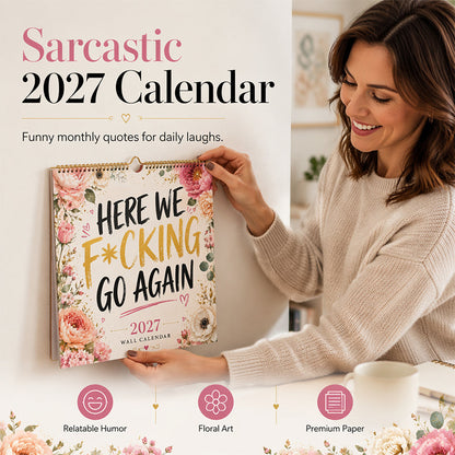 📅 PROMO FLASH 50% DE RÉDUCTION ! 😂 Calendrier Mural Sarcastique 2027 – Aquarelles Florales + Citations Pleines d’Esprit, Papier Résistant, Anti-Décoloration, 200g, Idéal Cadeau Bureau/Maison 🏆