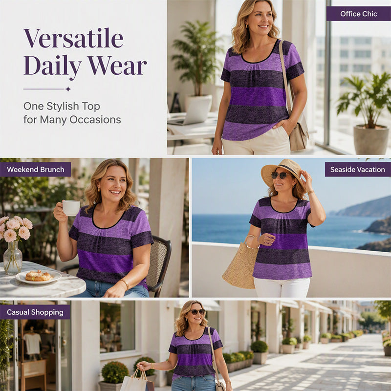 🏖️Venta de Verano 50% OFF🏝️👚Top Casual de Talla Grande con Bloques de Color para Mujer✨