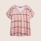 Camiseta de Talla Grande con Rayas, Manga Corta y Cuello en V para Mujer