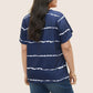 Camiseta de Talla Grande con Rayas, Manga Corta y Cuello en V para Mujer