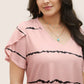 Camiseta de Talla Grande con Rayas, Manga Corta y Cuello en V para Mujer