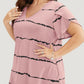 Camiseta de Talla Grande con Rayas, Manga Corta y Cuello en V para Mujer