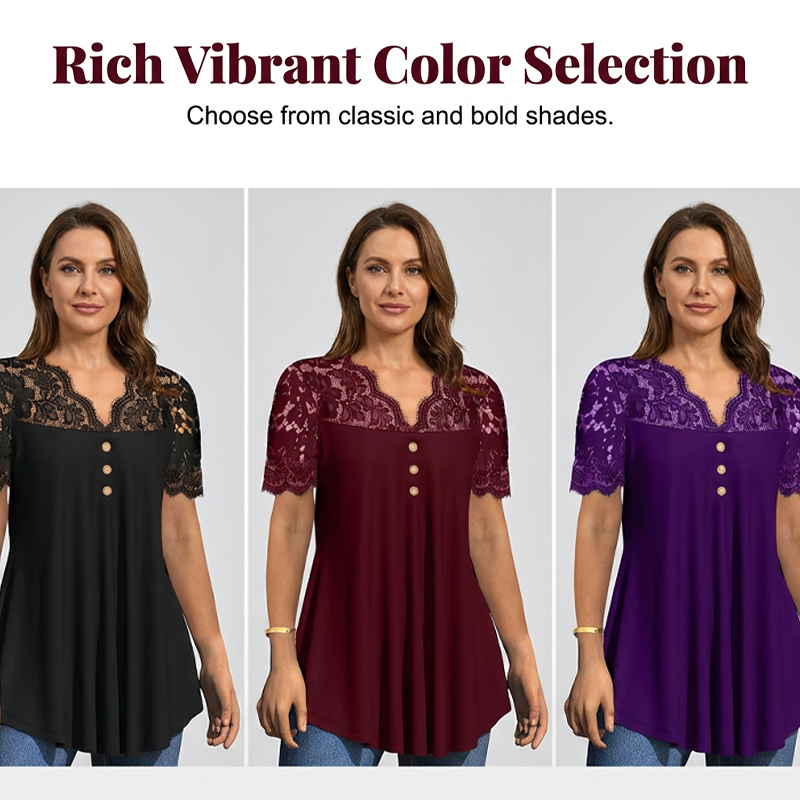 Women's Lace V-Neck Short Sleeve Top