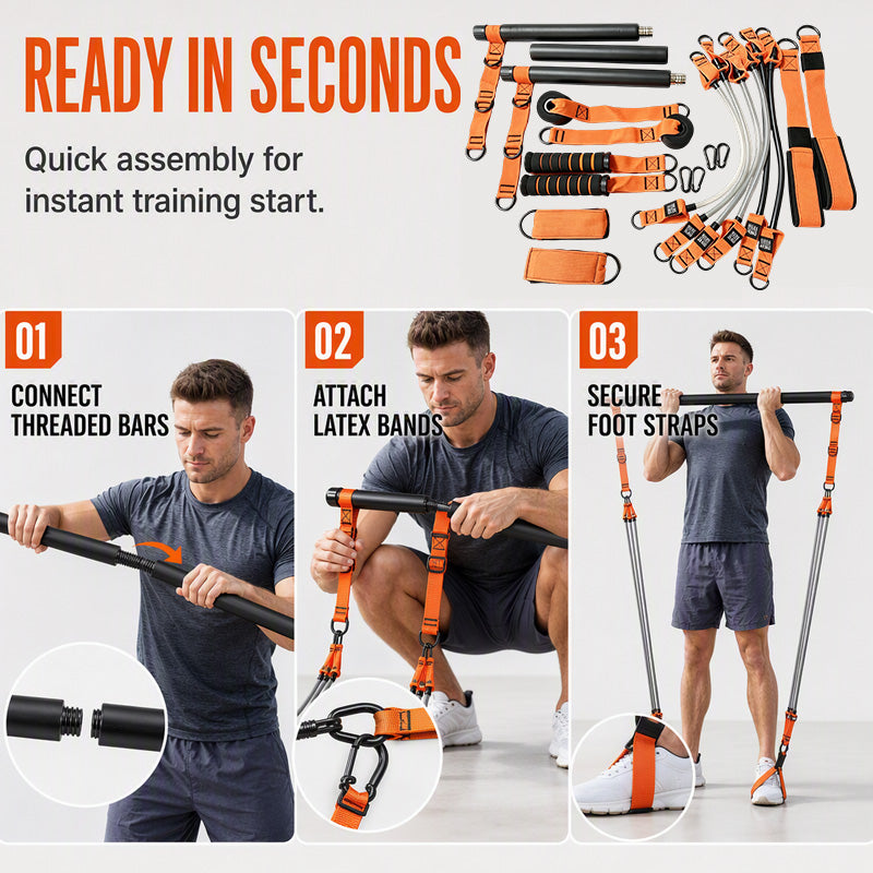 Kit de Barra de Pilates Portátil con 6 Bandas de Resistencia