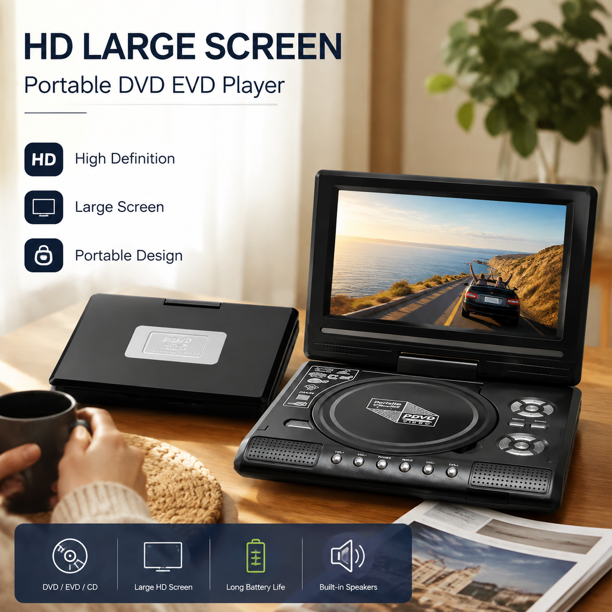 📺 Reproductor portátil de DVD/EVD HD de 7,8" – Pantalla grande, recargable y compatible con DVD/CD/USB/SD – Perfecto para el hogar y los viajes 🔥 50% de descuento