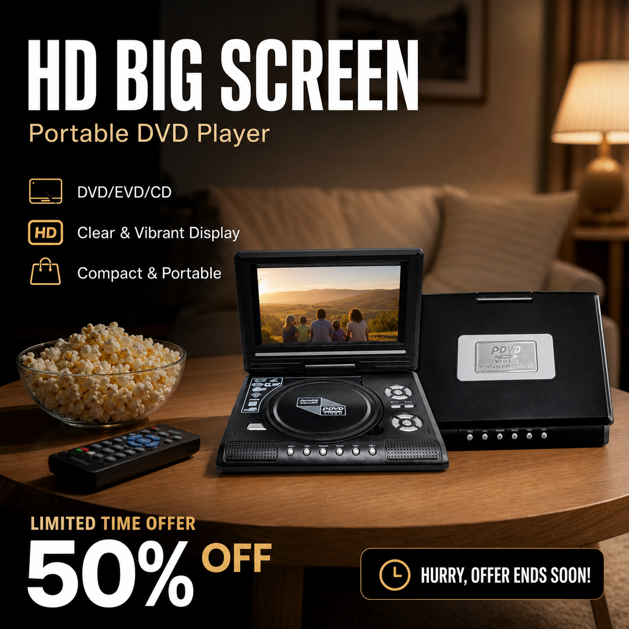 📺 Reproductor portátil de DVD/EVD HD de 7,8" – Pantalla grande, recargable y compatible con DVD/CD/USB/SD – Perfecto para el hogar y los viajes 🔥 50% de descuento