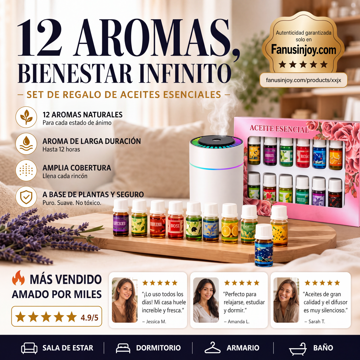 🔥¡Oferta limitada con 50% de descuento! 🎁🌺¡El aroma fresco te levanta el ánimo! 🌷Juego de 12 aceites esenciales solubles en agua
