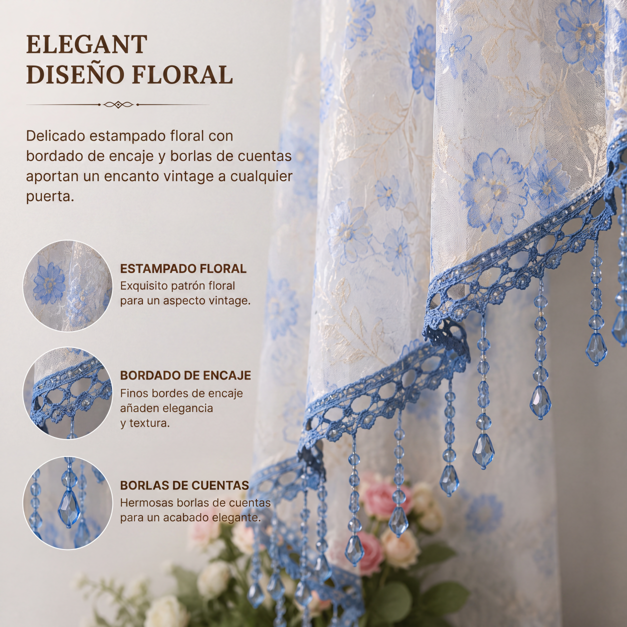 🔥55 % de descuento en productos seleccionados🎉🌸Cortina corta de encaje para puerta con borlas