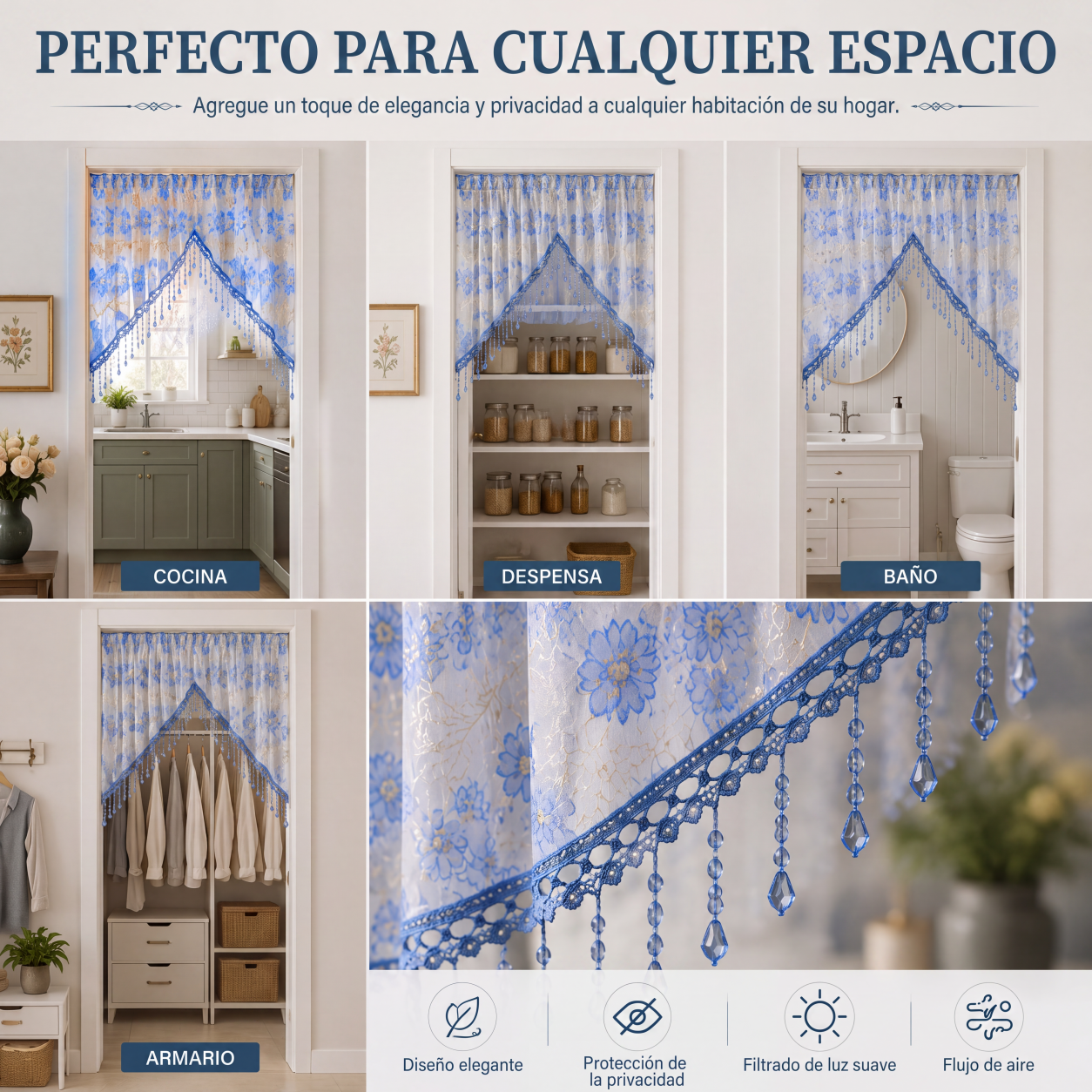 🔥55 % de descuento en productos seleccionados🎉🌸Cortina corta de encaje para puerta con borlas