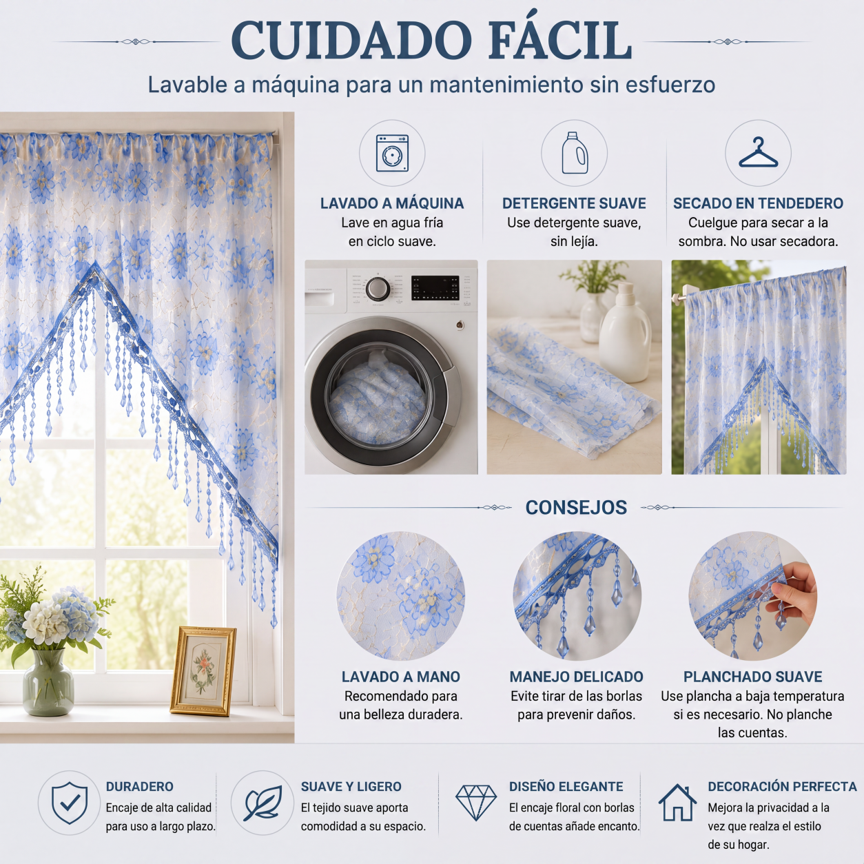 🔥55 % de descuento en productos seleccionados🎉🌸Cortina corta de encaje para puerta con borlas