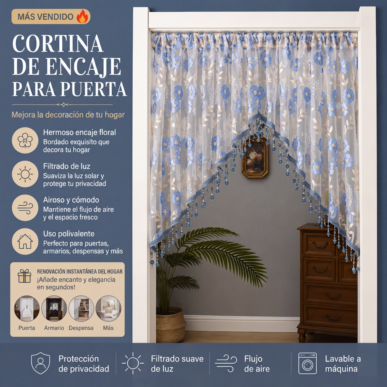 🔥55 % de descuento en productos seleccionados🎉🌸Cortina corta de encaje para puerta con borlas