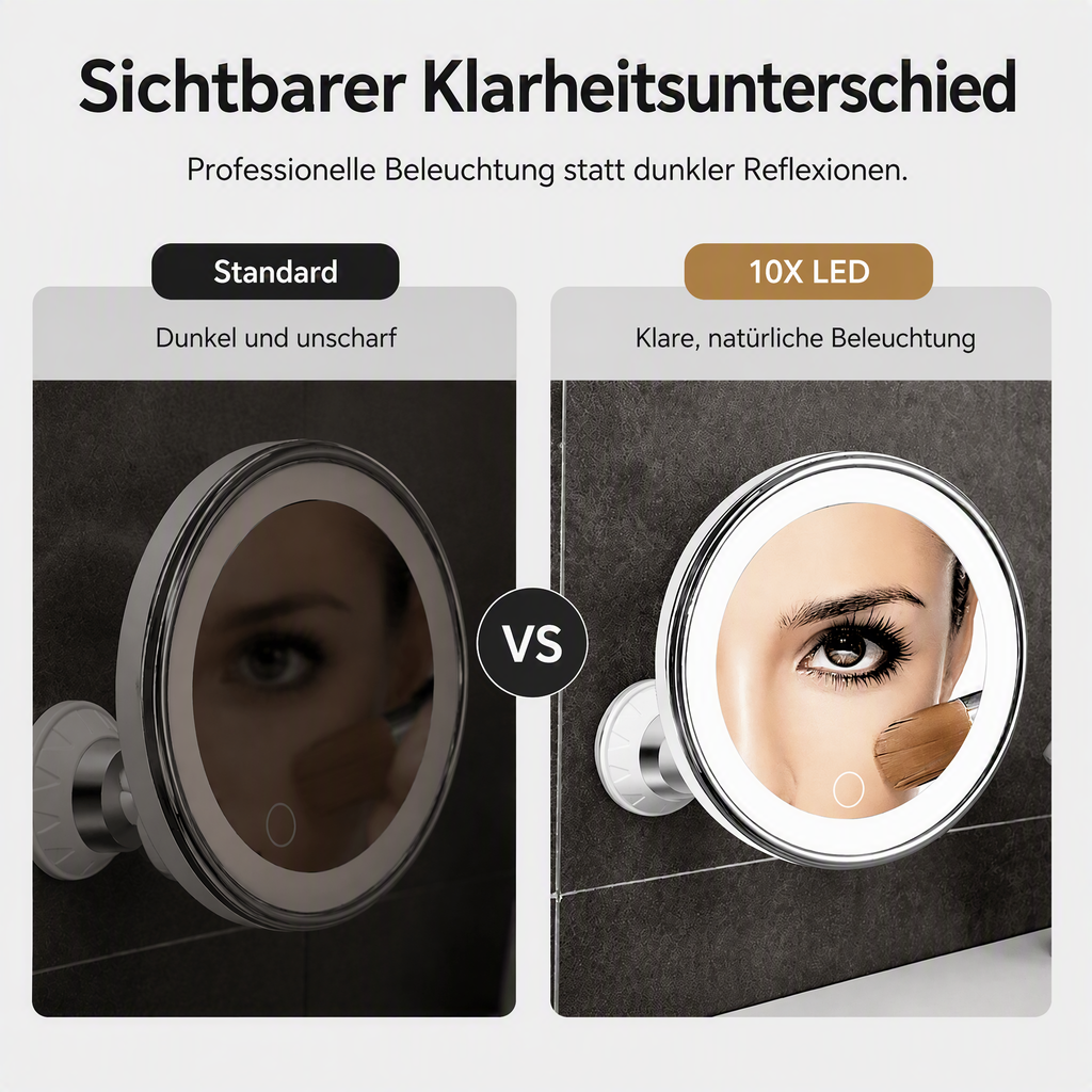 德10-fach vergrößernder Schminkspiegel mit LED-Licht und Saugnapf