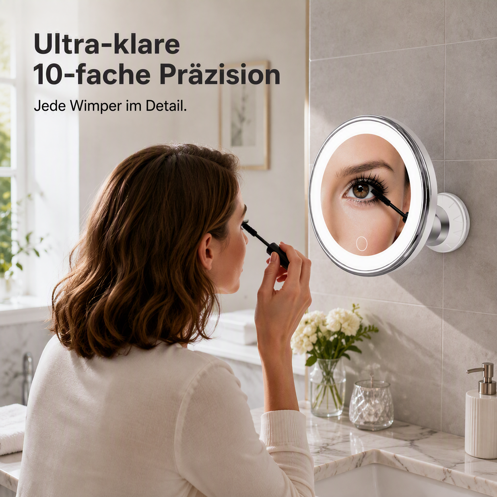德10-fach vergrößernder Schminkspiegel mit LED-Licht und Saugnapf