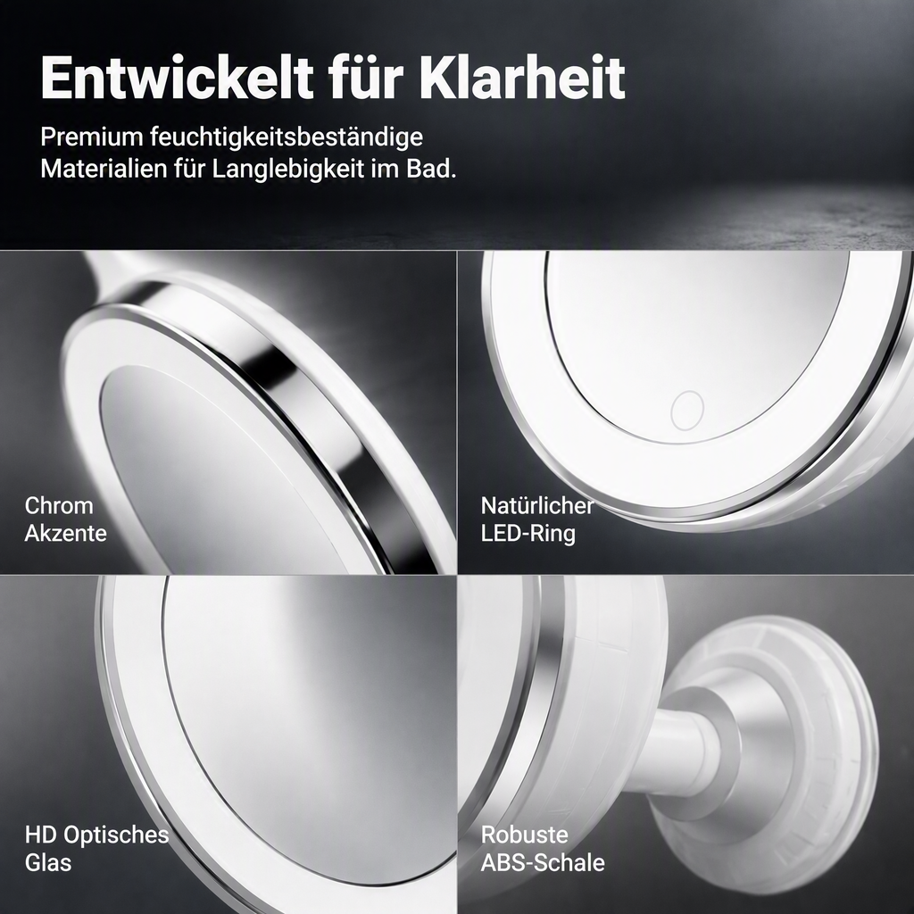 德10-fach vergrößernder Schminkspiegel mit LED-Licht und Saugnapf