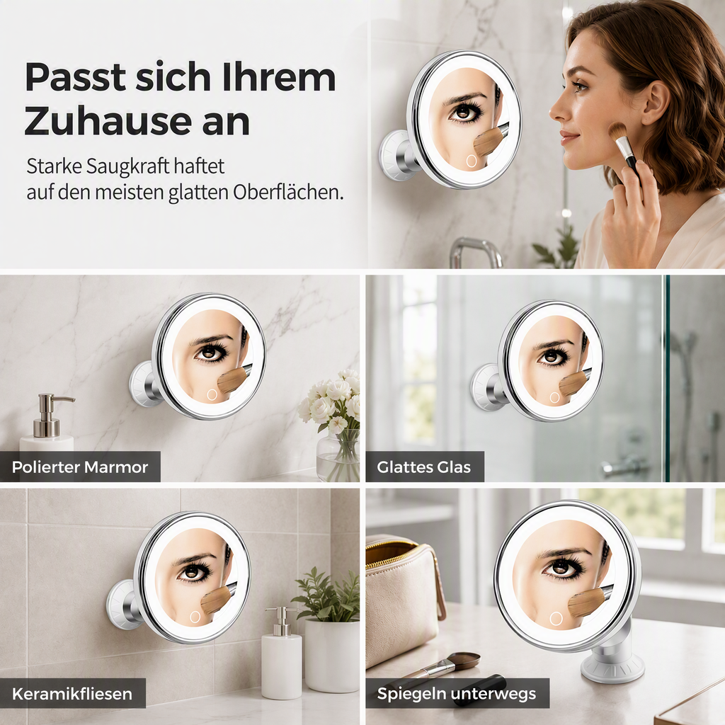德10-fach vergrößernder Schminkspiegel mit LED-Licht und Saugnapf