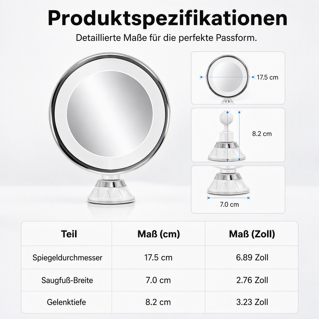 德10-fach vergrößernder Schminkspiegel mit LED-Licht und Saugnapf