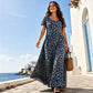Vestido largo de mujer con estampado de leopardo y bolsillos, vestido largo casual de manga corta