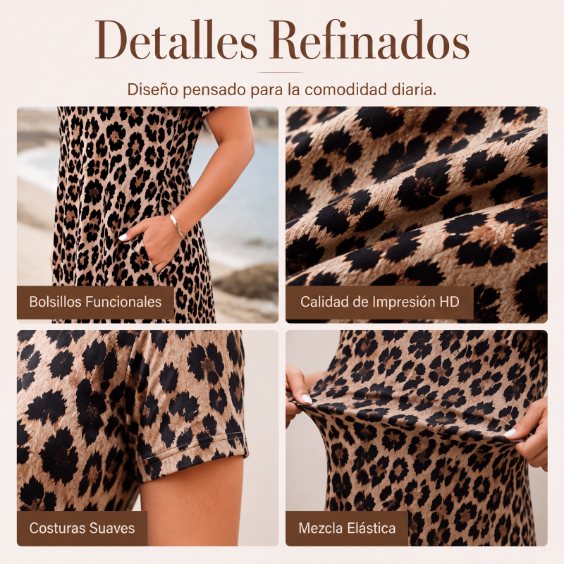 Vestido largo de mujer con estampado de leopardo y bolsillos, vestido largo casual de manga corta