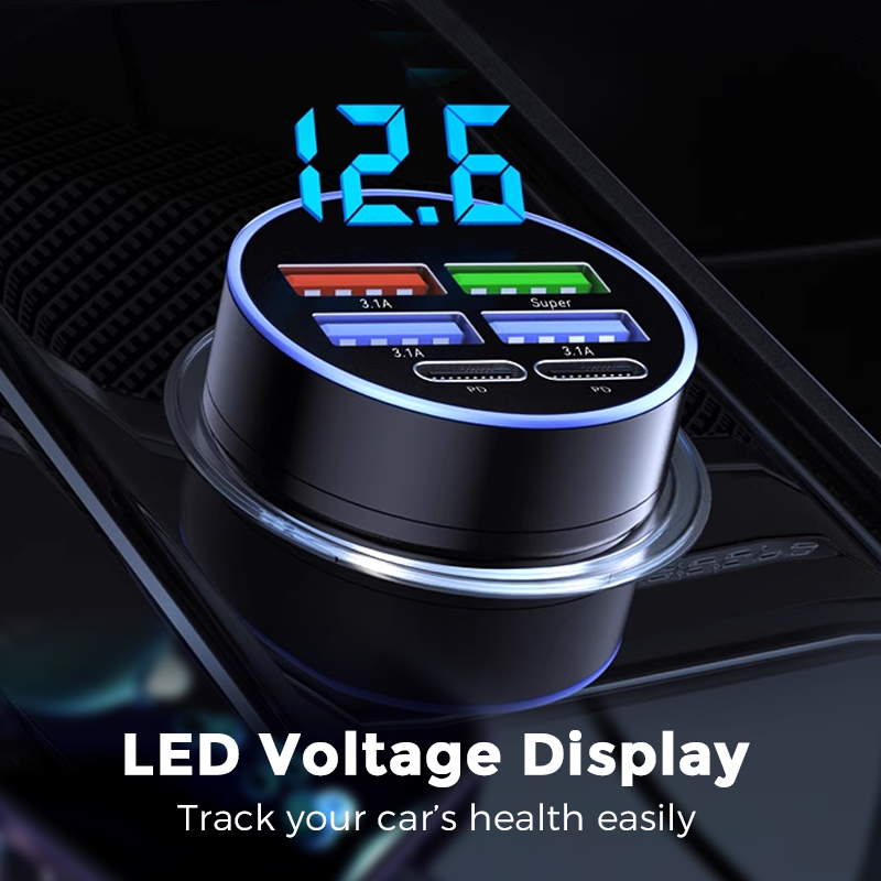 📢📢50% DE DESCUENTO!! ⏰Cargador Rápido 6 en 1 para Auto con Pantalla de Voltaje