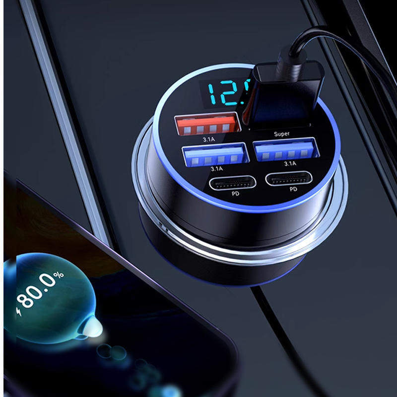 📢📢50% DE DESCUENTO!! ⏰Cargador Rápido 6 en 1 para Auto con Pantalla de Voltaje