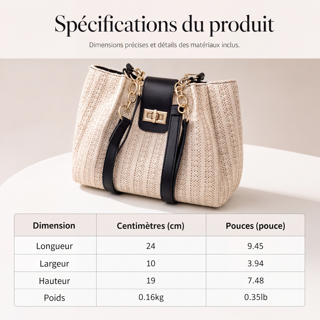 👜 -50% DE DESCUENTO! 🌾 Bolso de Paja Espacioso – Cuero PU + Paja – Trenzado Artesanal y Herrajes Dorados para un Estilo Diario Chic ☀️