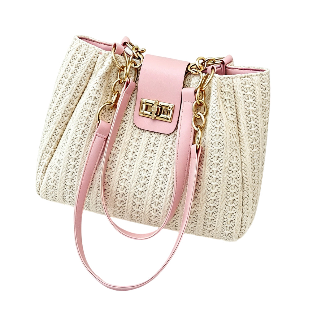 👜 -50% DE DESCUENTO! 🌾 Bolso de Paja Espacioso – Cuero PU + Paja – Trenzado Artesanal y Herrajes Dorados para un Estilo Diario Chic ☀️