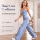 Mono vaquero de pierna ancha con tirantes finos para mujer