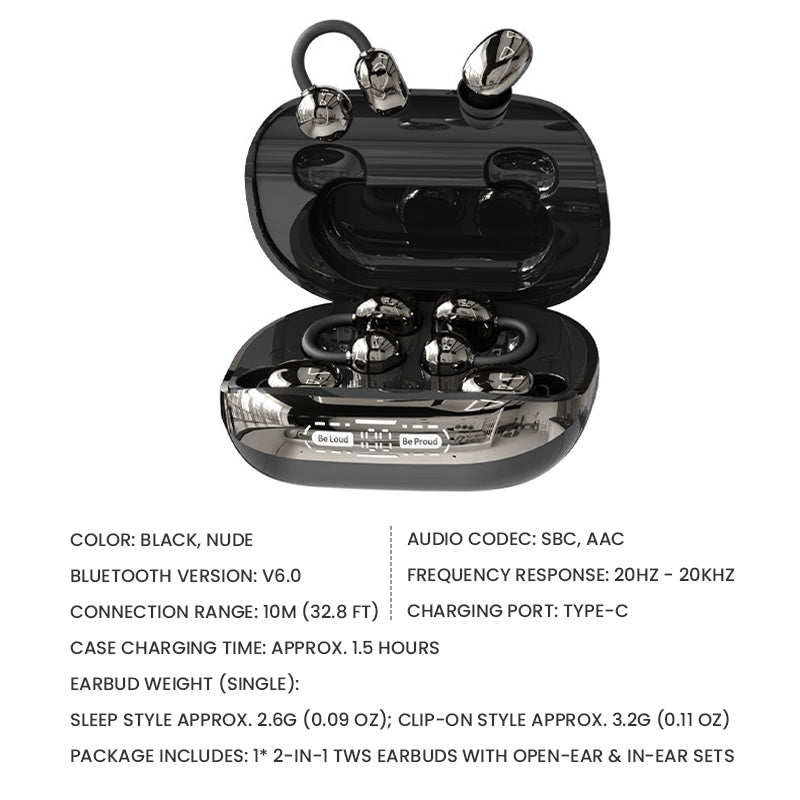 Auriculares TWS 2 en 1 con sets abiertos e intrauditivos