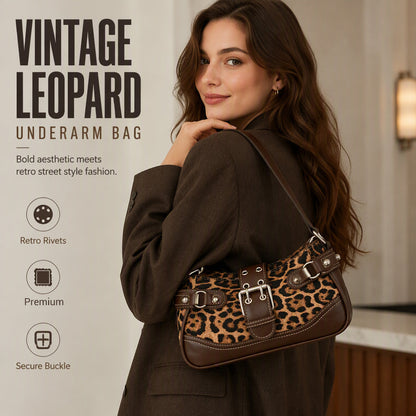 🐆 ¡TIEMPO LIMITADO 50% DE DESCUENTO! 🤎 Bolso de Hombro con Estampado de Leopardo Retro para Mujer – Bolso Cruzado Vintage con Detalles de Remaches ✨