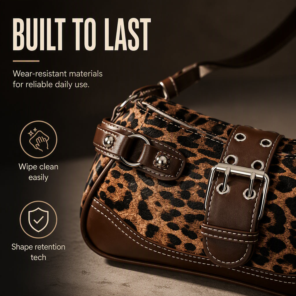 🐆 ¡TIEMPO LIMITADO 50% DE DESCUENTO! 🤎 Bolso de Hombro con Estampado de Leopardo Retro para Mujer – Bolso Cruzado Vintage con Detalles de Remaches ✨