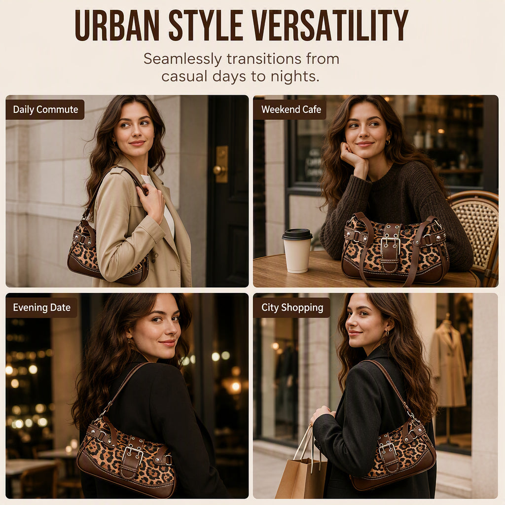 🐆 ¡TIEMPO LIMITADO 50% DE DESCUENTO! 🤎 Bolso de Hombro con Estampado de Leopardo Retro para Mujer – Bolso Cruzado Vintage con Detalles de Remaches ✨