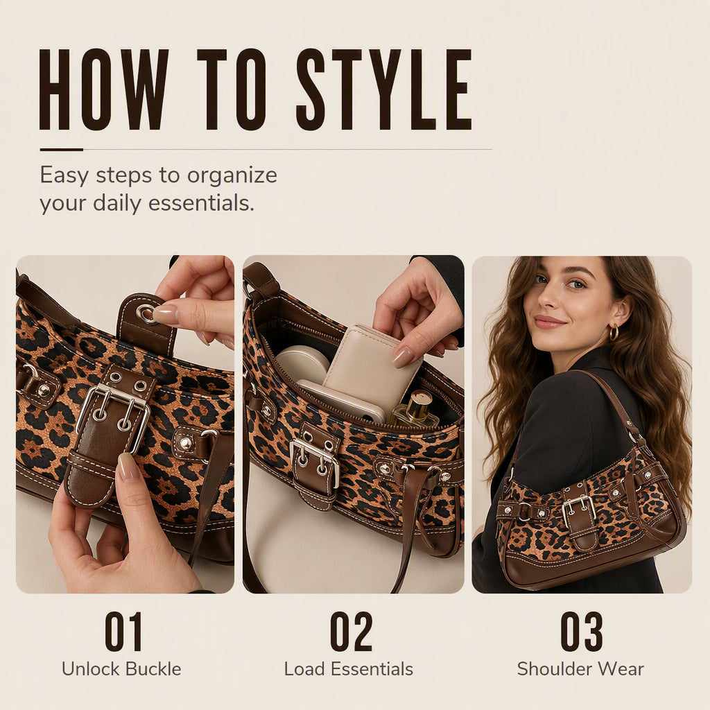 🐆 ¡TIEMPO LIMITADO 50% DE DESCUENTO! 🤎 Bolso de Hombro con Estampado de Leopardo Retro para Mujer – Bolso Cruzado Vintage con Detalles de Remaches ✨