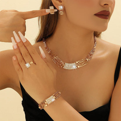 Elegante Conjunto de Joyería con Diamantes de Imitación de 4 Piezas