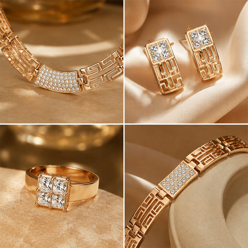 Elegante Conjunto de Joyería con Diamantes de Imitación de 4 Piezas