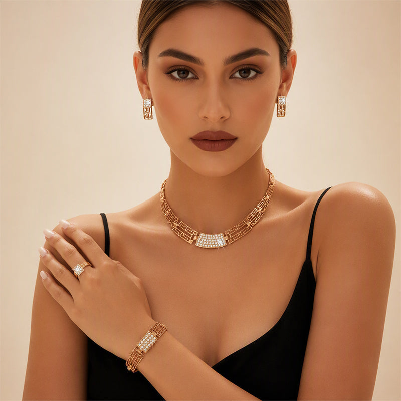Elegante Conjunto de Joyería con Diamantes de Imitación de 4 Piezas