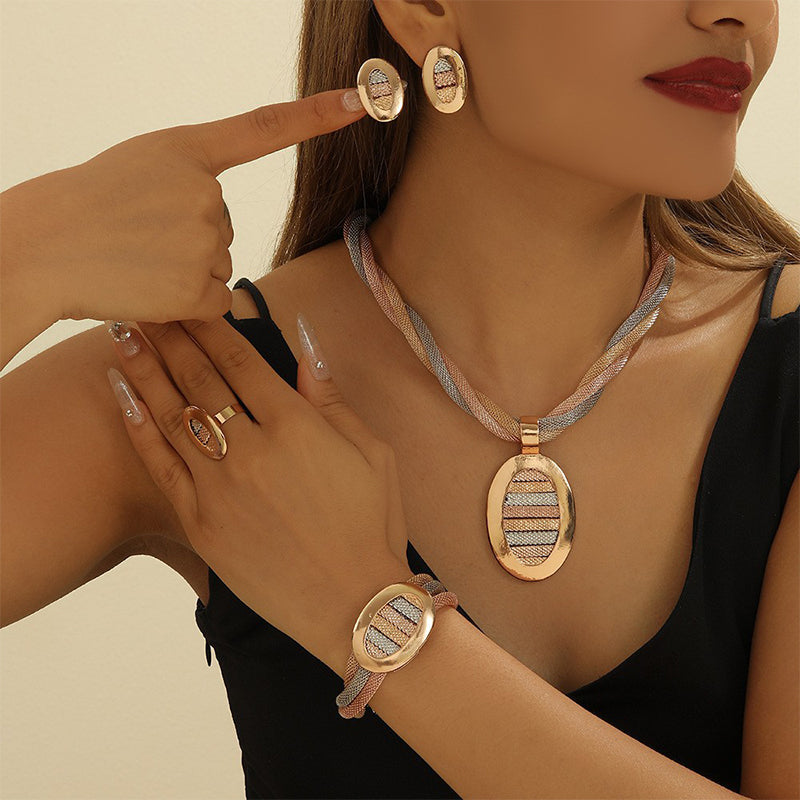 Elegante Conjunto de Joyería con Diamantes de Imitación de 4 Piezas