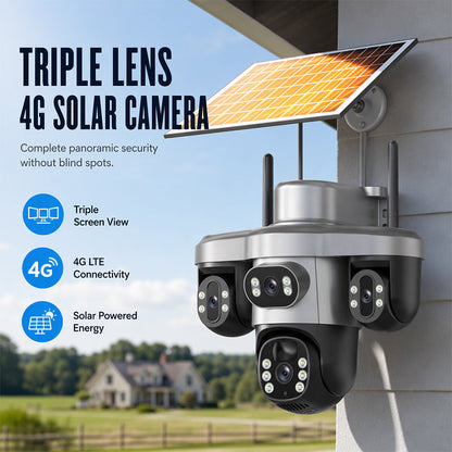 🎁2026 New Arrivals 50% OFF💥3 Lenses. 0 Wires. 100% Peace of Mind. Triple solar-powered security that watches every angle — no WiFi, no electric bill.