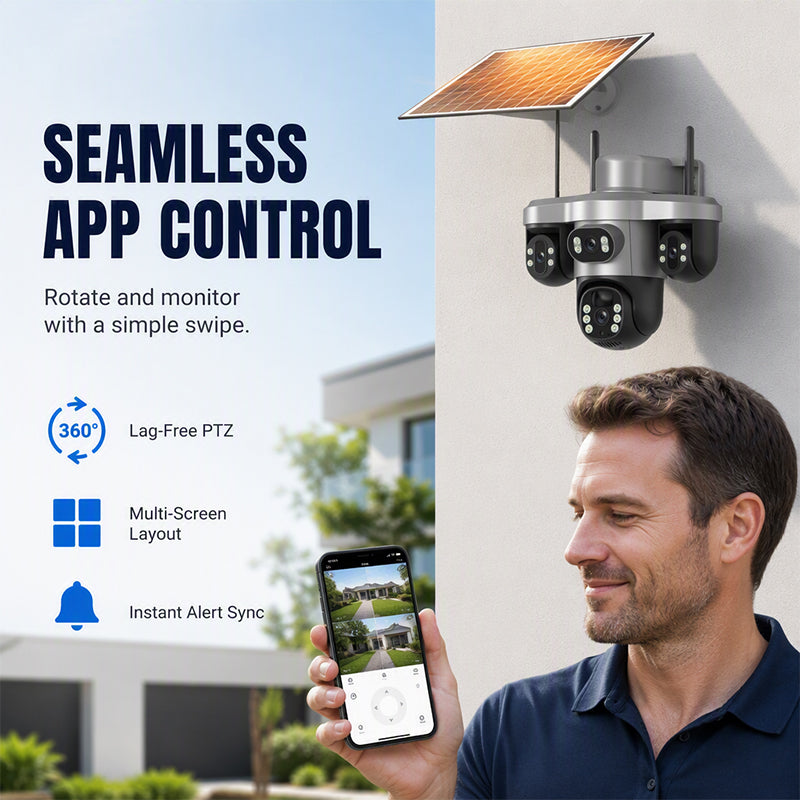🎁2026 New Arrivals 50% OFF💥3 Lenses. 0 Wires. 100% Peace of Mind. Triple solar-powered security that watches every angle — no WiFi, no electric bill.