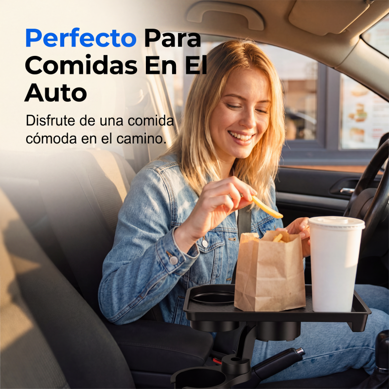 Extensor de portavasos para coche con bandeja