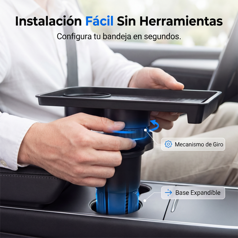 Extensor de portavasos para coche con bandeja