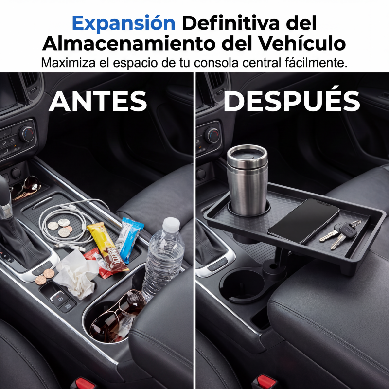 Extensor de portavasos para coche con bandeja